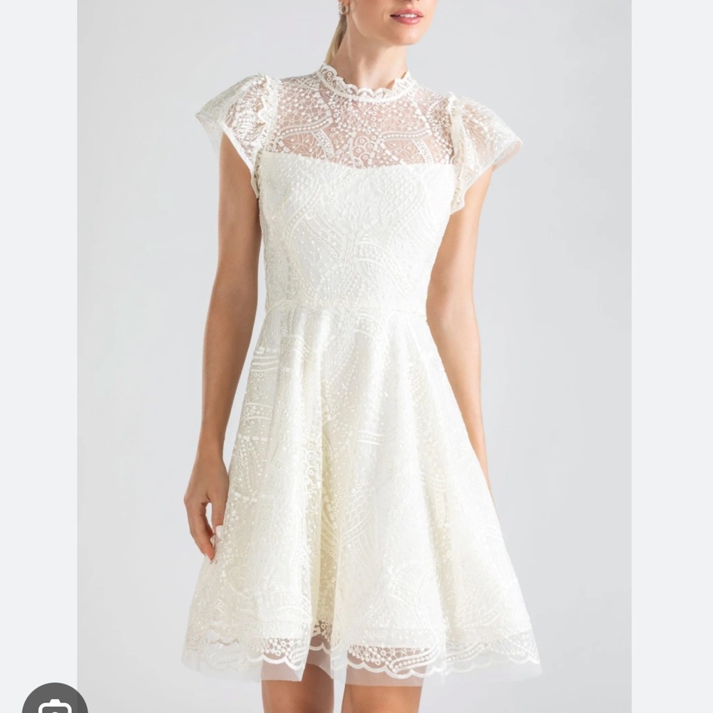 Shoshanna Everlie fit and flare mini dress, ivory, NWT size 6